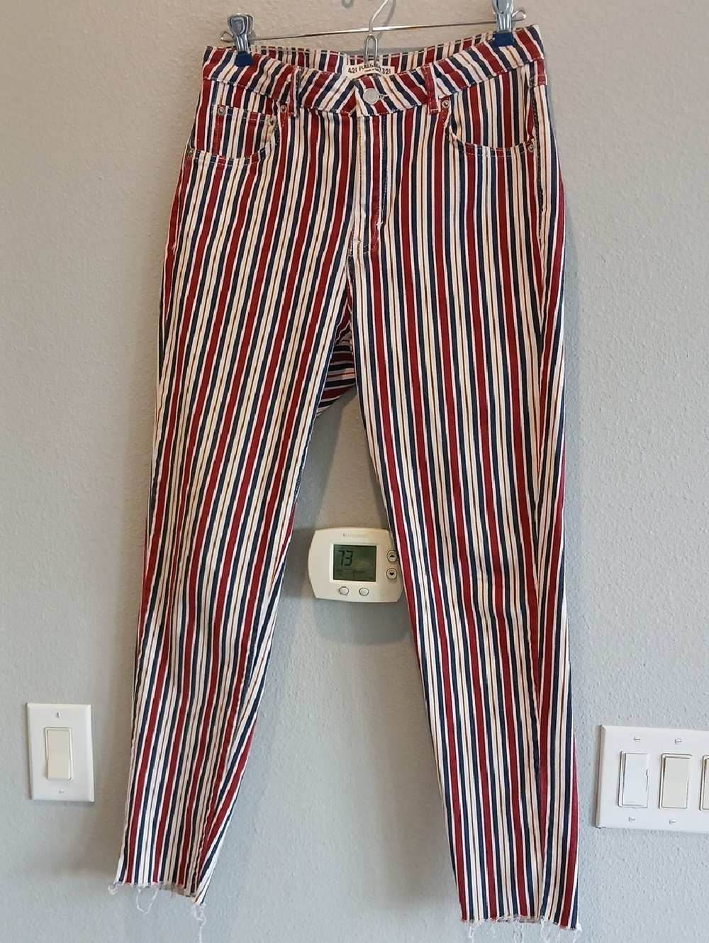 Pull&Bear Red, White & Blue Vertical Stripe Chinos 42 Eu 4th Of July